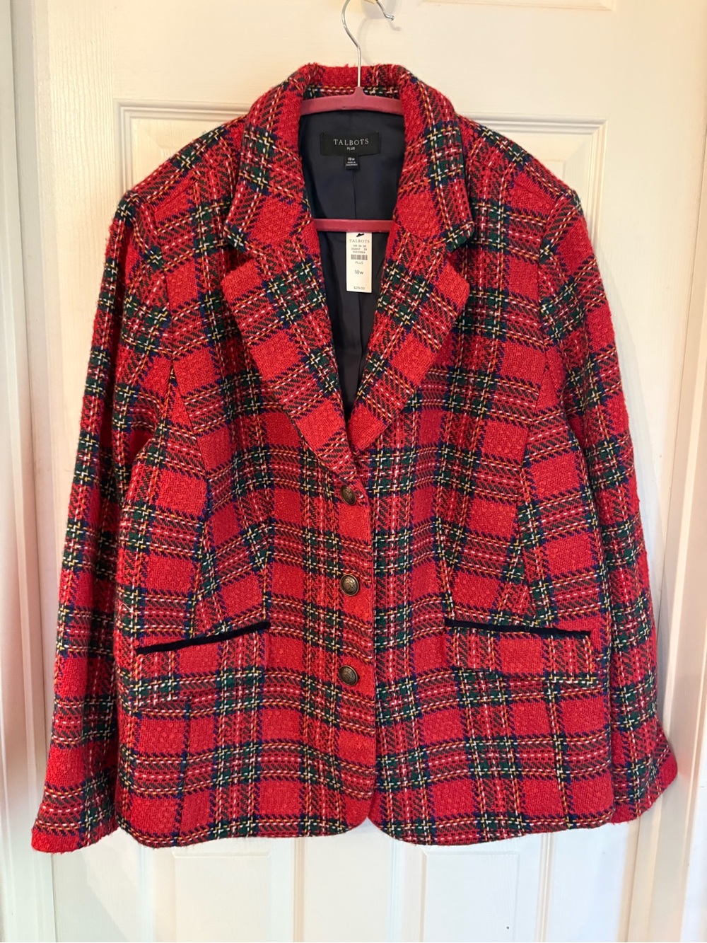 Talbots Red Plaid Blazer with Green & Black Accents